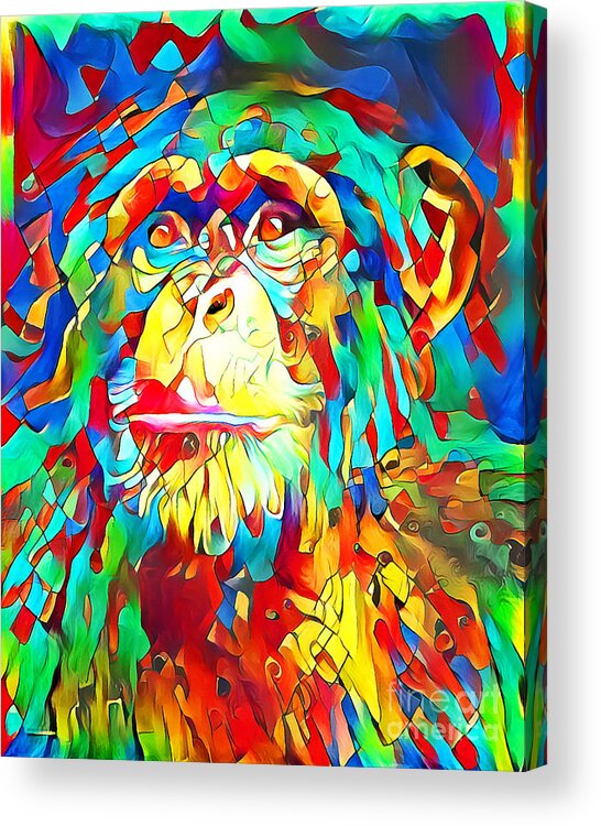 Wingsdomain Acrylic Print featuring the photograph Chimpanzee in Vibrant Painterly Colors 20200516 by Wingsdomain Art and Photography
