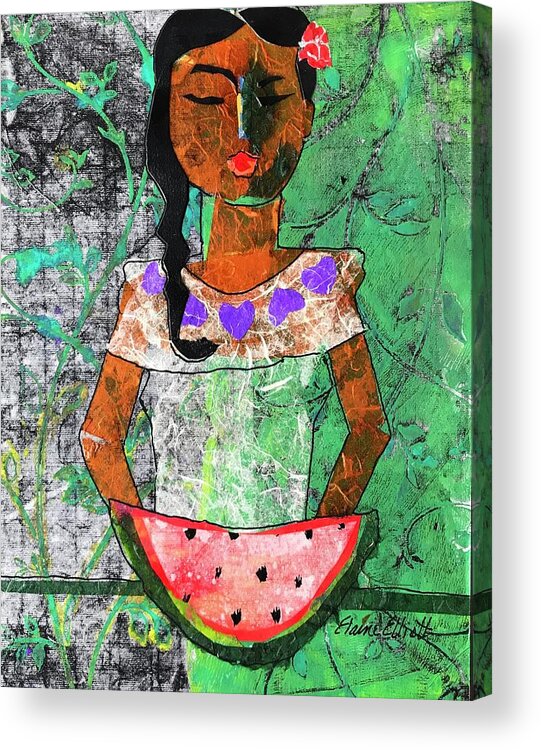 Abstract Portrait Acrylic Print featuring the painting Chiquita con Melon by Elaine Elliott