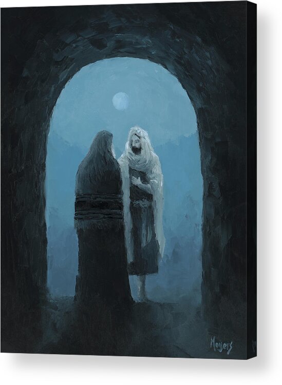 Lent Acrylic Print featuring the painting Christ and Nicodemus by Mike Moyers