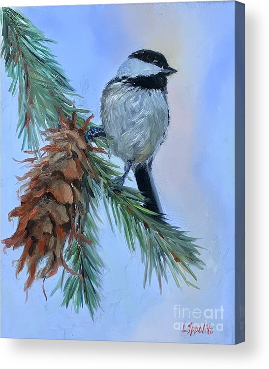 Nature Acrylic Print featuring the painting Christmas Chickadee by Lori Ippolito