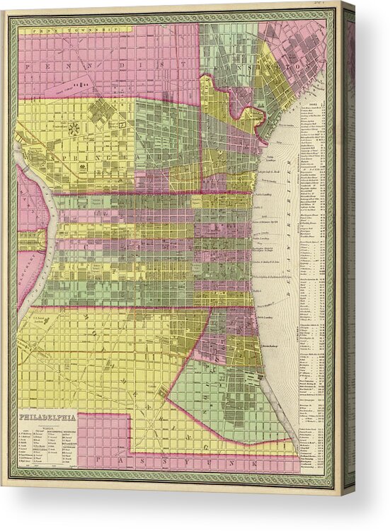 Atlas Acrylic Print featuring the drawing City of Philadelphia 1849 by Vintage Maps