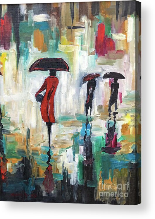 Painting Acrylic Print featuring the painting City Umbrellas I by Sherrell Rodgers