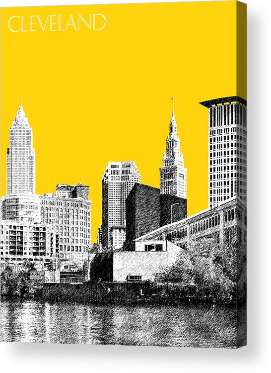 Architecture Acrylic Print featuring the digital art Cleveland Skyline 3 - Mustard by DB Artist