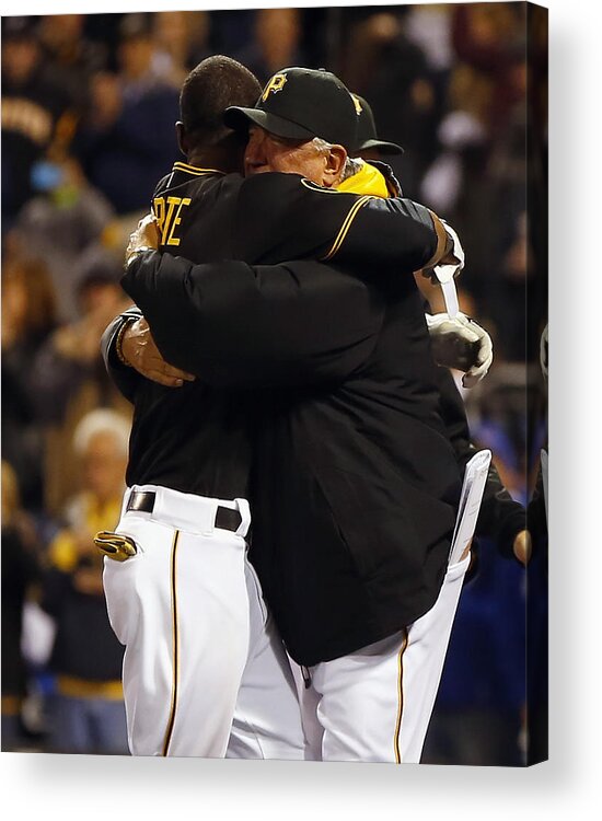 Ninth Inning Acrylic Print featuring the photograph Clint Hurdle and Starling Marte by Matt Sullivan