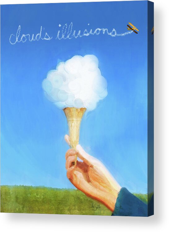 Joni Mitchell Acrylic Print featuring the digital art Clouds Illusions with Lyrics by Nikki Marie Smith