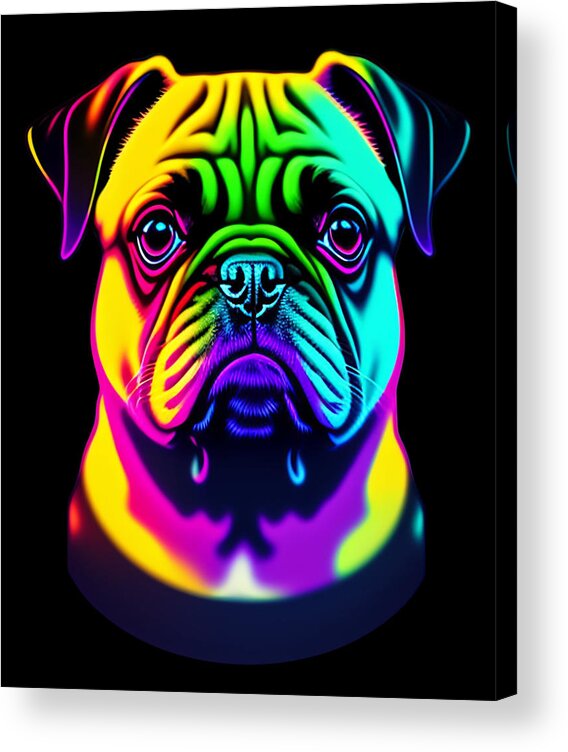 Pugs Acrylic Print featuring the digital art Colorful Rainbow Pug by Flippin Sweet Gear