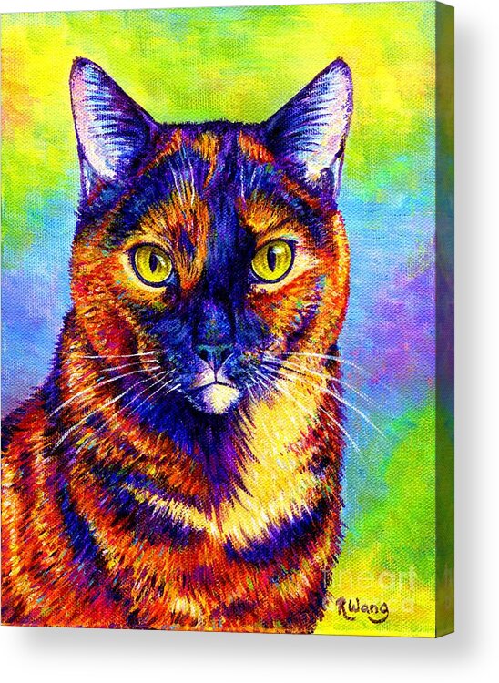 Cat Acrylic Print featuring the painting Colorful Tortoiseshell Cat by Rebecca Wang