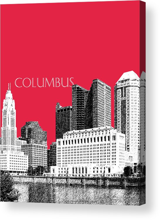 Architecture Acrylic Print featuring the digital art Columbus Skyline - Red by DB Artist