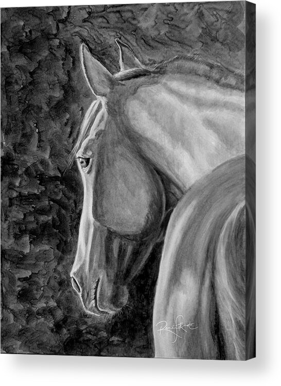 India Ink Acrylic Print featuring the painting Contemplation Black Ink Horse by Renee Forth-Fukumoto