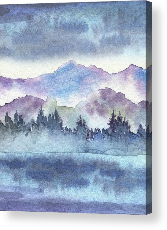 Purple Breeze Acrylic Print featuring the painting Cool Purple Breeze Watercolor River Landscape by Irina Sztukowski