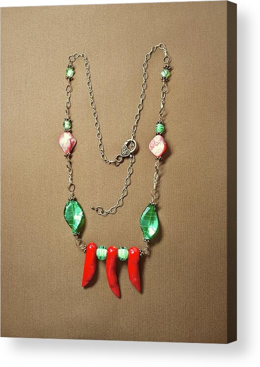 Necklace Acrylic Print featuring the jewelry Coral and Green Necklace by Michele Myers