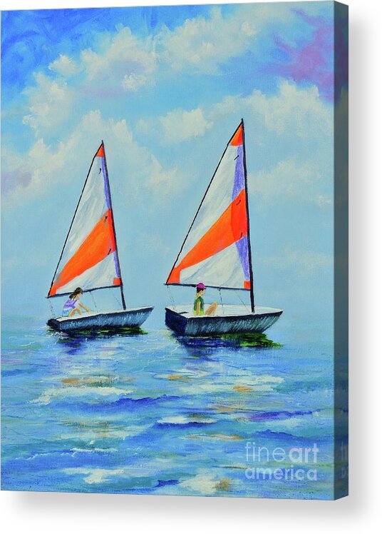 Lido Acrylic Print featuring the painting Dana Point Sailing Lessons by Mary Scott