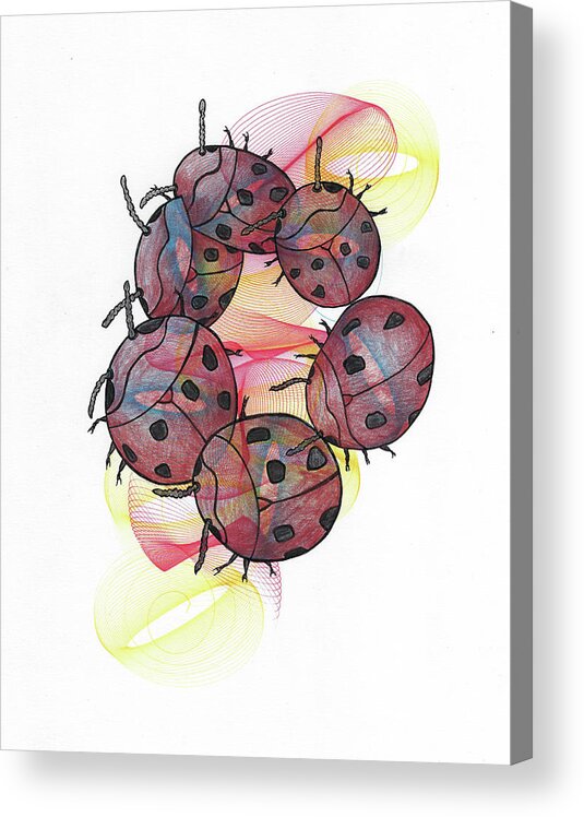 Lady Beetles Acrylic Print featuring the mixed media Dancing Lady Beetles by Teresamarie Yawn