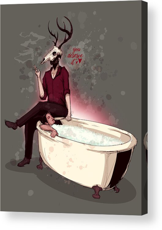 Deer Acrylic Print featuring the drawing Deer Daddy Series 8 Aftercare VI by Ludwig Van Bacon
