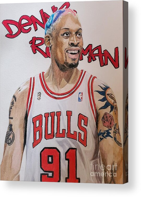 Dennis Rodman Acrylic Print featuring the drawing Dennis Rodman - The Worm by Melissa Jacobsen