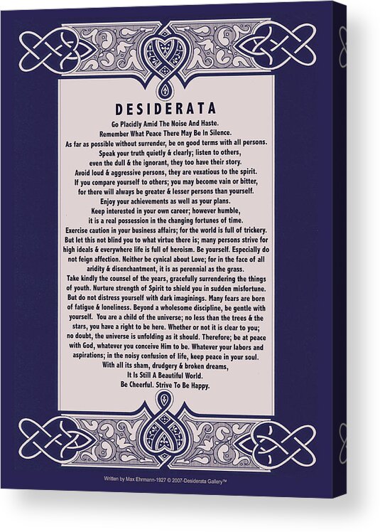 Desiderata Poem written by Max Ehrmann in 1927 - Celtic Royal Blue ...