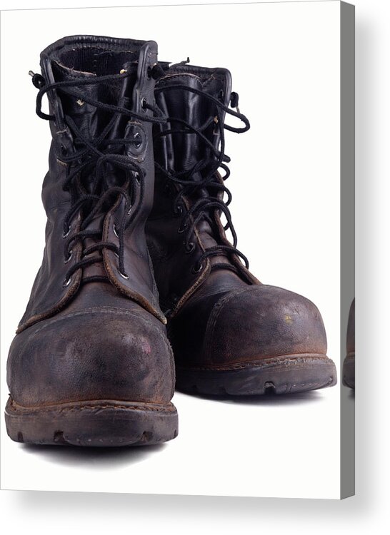 Toughness Acrylic Print featuring the photograph Dirty Old Combat Boot by Lathuric