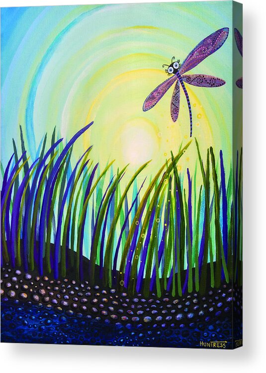 Dragon Fly Acrylic Print featuring the painting Dragonfly at the Bay III by Mindy Huntress