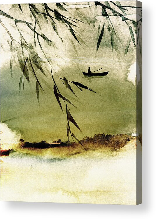 Fishing Scene Acrylic Print featuring the mixed media Drifting by Colleen Taylor