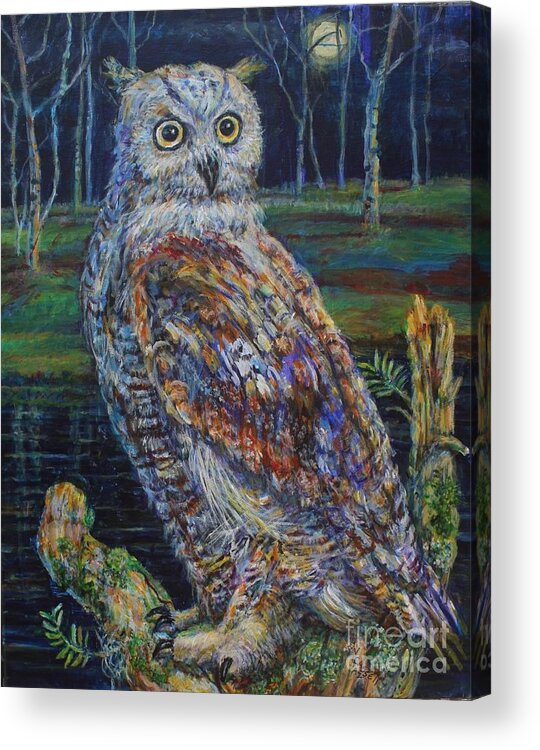 Owl At Night Acrylic Print featuring the painting Eagle Owl by Veronica Cassell vaz