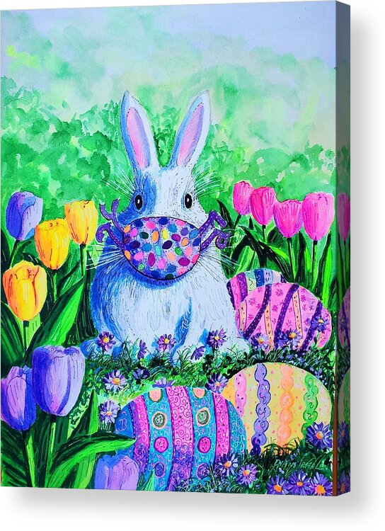 Easter 2020 Was Painted During The Covid-19 Pandemic. Masks Have Since Become The Norm As Well As Social Distancing. Acrylic Print featuring the painting Easter Bunny Mask by Diane Phalen