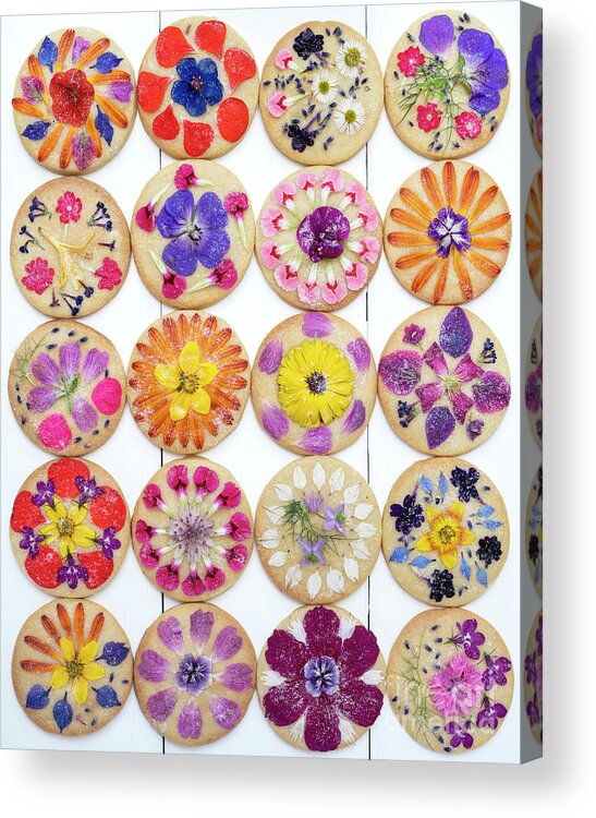 Edible Flowers Acrylic Print featuring the photograph Edible Flower Shortbread Biscuits Pattern by Tim Gainey
