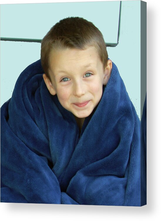 Boy Acrylic Print featuring the photograph Ekon and His Blanky by John Lautermilch