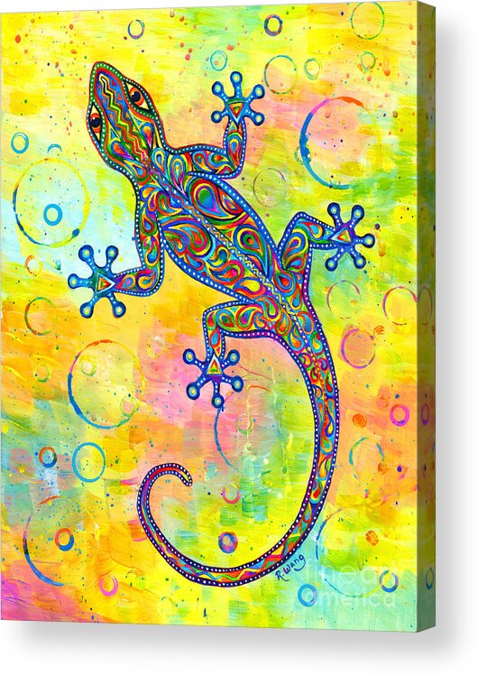 Gecko Acrylic Print featuring the painting Electric Gecko by Rebecca Wang