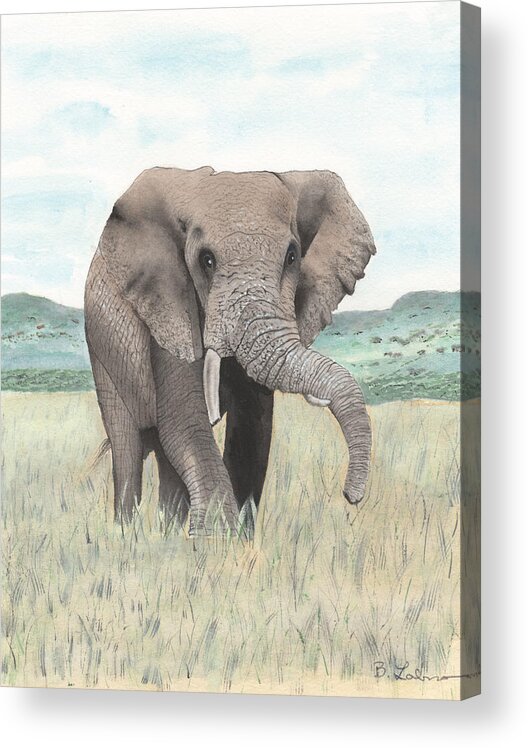 Elephant Acrylic Print featuring the painting Elephant by Bob Labno