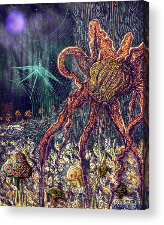 Spider Acrylic Print featuring the digital art Entanglements by Angela Weddle