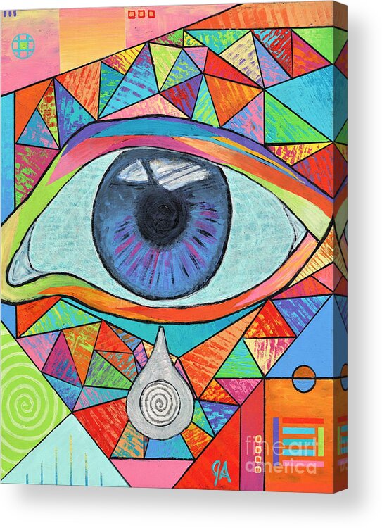 Eye Acrylic Print featuring the painting Eye With Silver Tear by Jeremy Aiyadurai