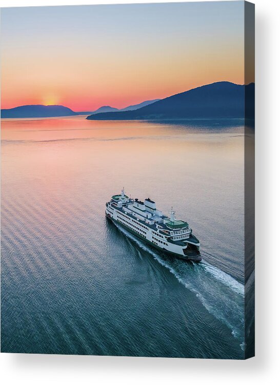 Sunset Acrylic Print featuring the photograph Ferry Sunset2 Vertical by Michael Rauwolf