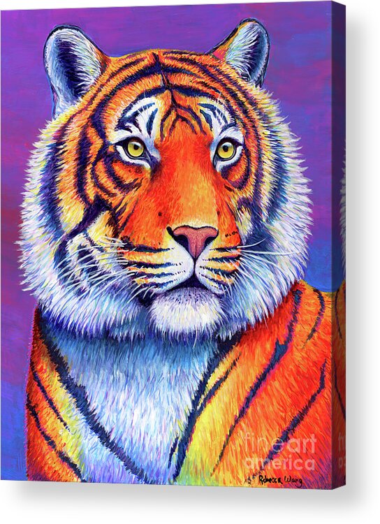 Tiger Acrylic Print featuring the painting Fiery Beauty - Colorful Bengal Tiger by Rebecca Wang