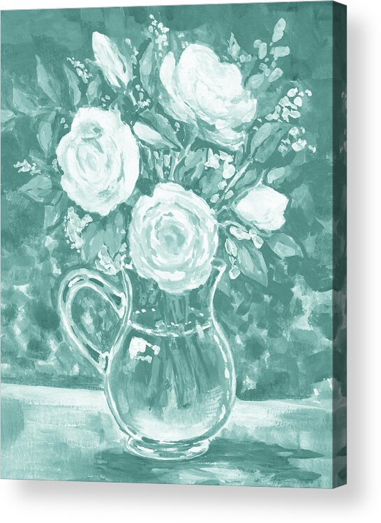 Flowers Acrylic Print featuring the painting Floral Impressionism Soft And Cool Vintage Pallet Summer Flowers Bouquet IX by Irina Sztukowski