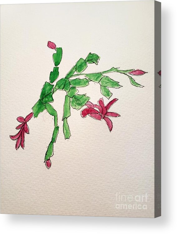 Overcoming Obstacles Acrylic Print featuring the painting Flowering Cactus by Margaret Welsh Willowsilk