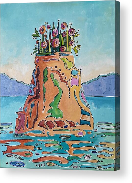 Landscape Acrylic Print featuring the painting Flowerpot Island by Sheila Romard