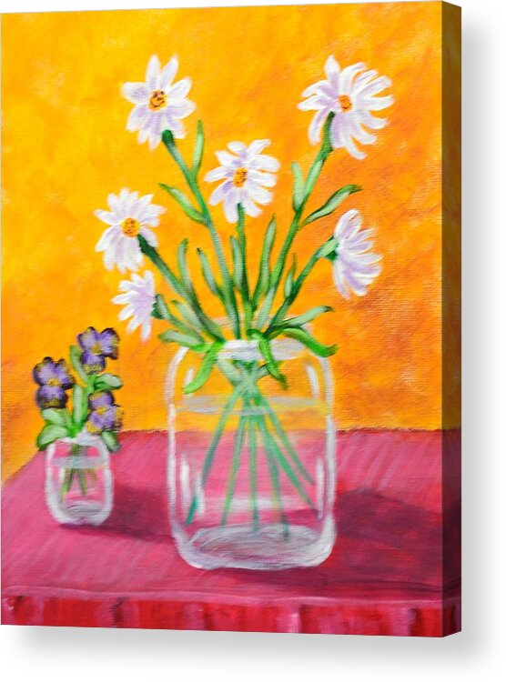 Flowers Acrylic Print featuring the painting Flowers in Jars by Nancy Sisco