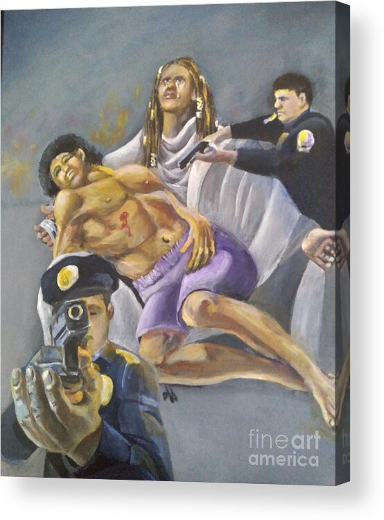 Pieta Acrylic Print featuring the painting For They Know Not by Saundra Johnson