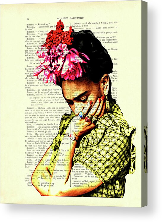 Frida Kahlo Acrylic Print featuring the digital art Frida Kahlo portrait in bright colors art by Madame Memento
