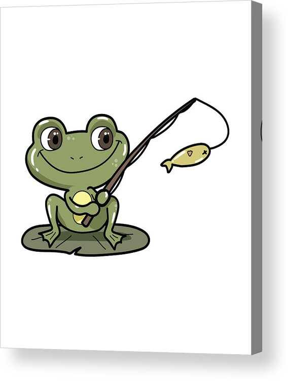 Frog at Fishing with Fishing rod Acrylic Print
