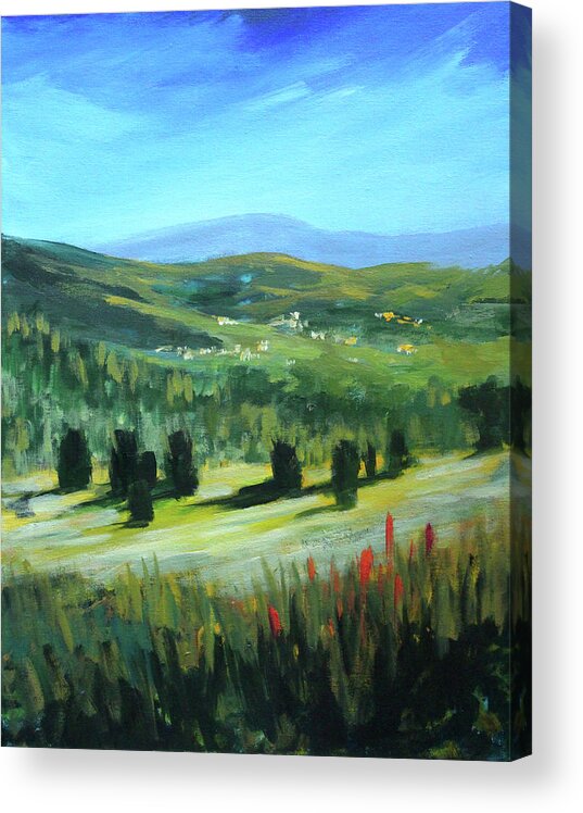 Hilltop Landscape Acrylic Print featuring the painting From the Hilltop by Nancy Merkle