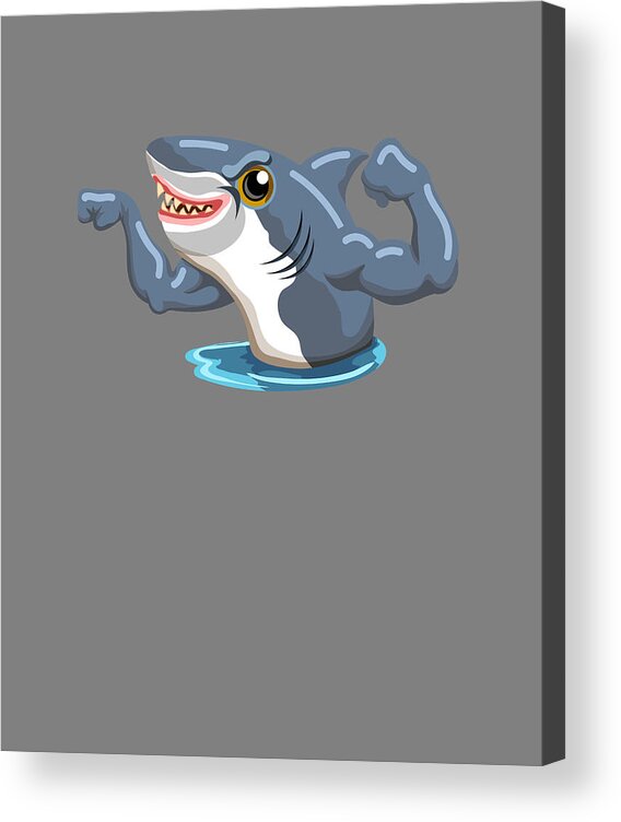 Funny Shark Cartoon Muscle Shark Acrylic Print by Stacy McCafferty - Pixels
