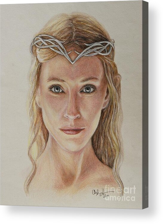Galadriel Acrylic Print featuring the drawing Galadriel by Christine Jepsen