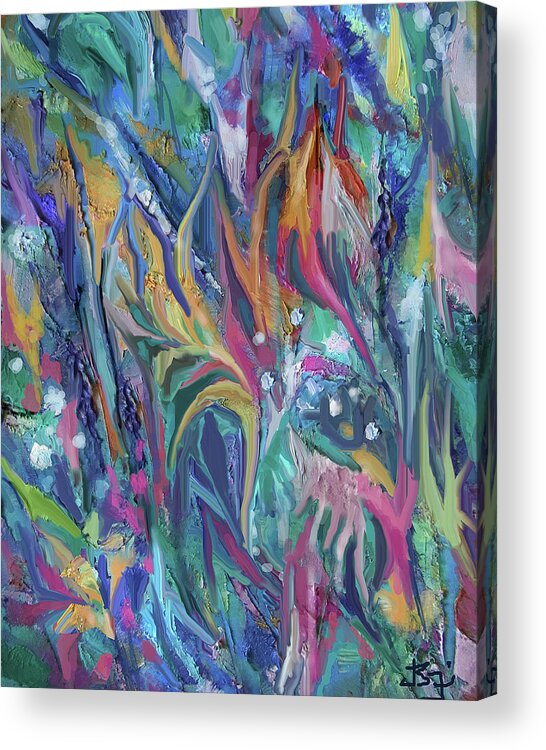 Colorful Abstract Acrylic Print featuring the mixed media Garden Breezes by Jean Batzell Fitzgerald