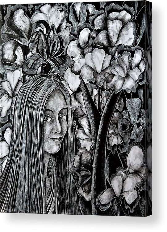 Nature Acrylic Print featuring the drawing Garden. Iris by Anna Duyunova