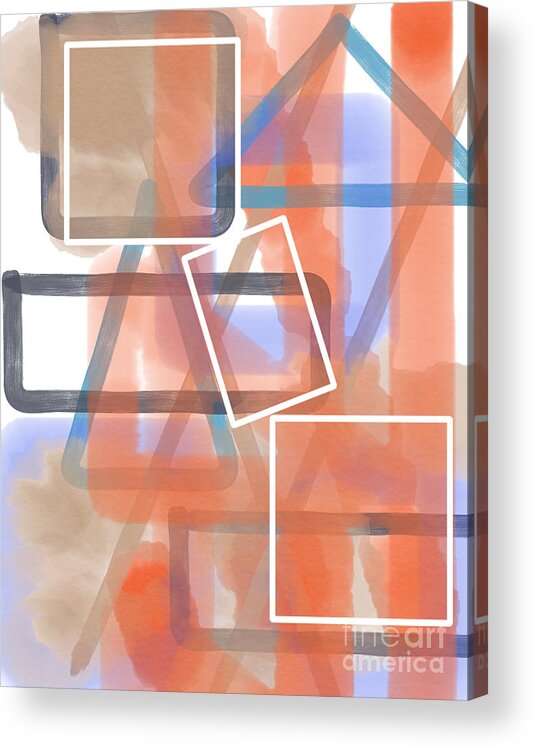Geometric Acrylic Print featuring the digital art Geometric abstract in orange and periwinkle by Bentley Davis