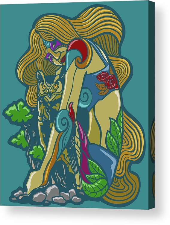Woman Acrylic Print featuring the painting Girl Owl Woman Owls by Tony Rubino