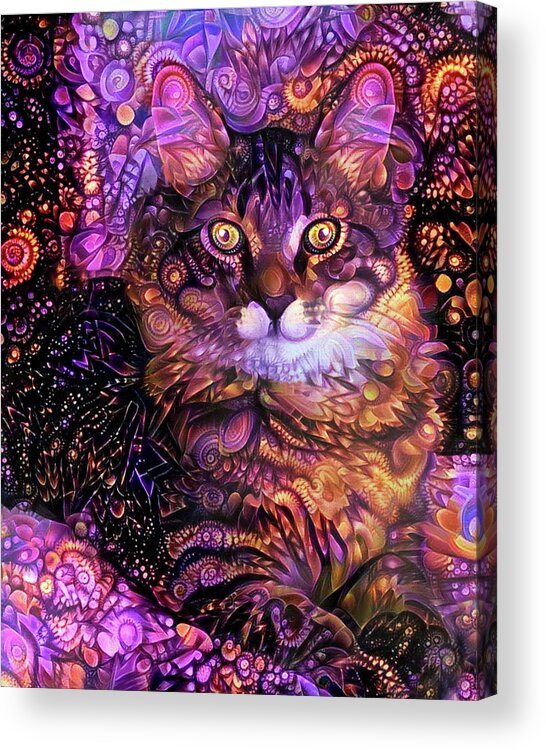 Maine Coon Cat Acrylic Print featuring the digital art Gizmo the Psychedelic Maine Coon Cat by Peggy Collins