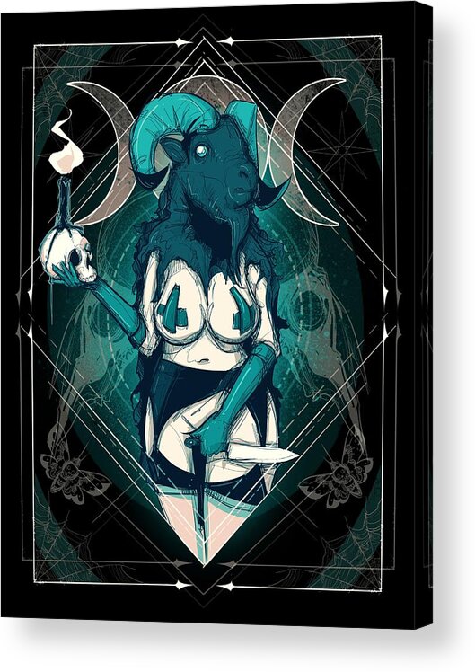 Tarot Acrylic Print featuring the drawing Goat by Ludwig Van Bacon