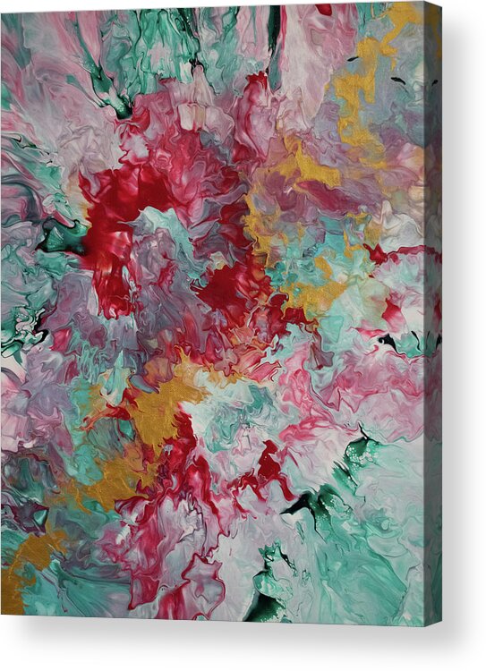 Pour Acrylic Print featuring the mixed media Gold and Rose by Aimee Bruno